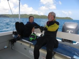 divers taking quite time after scuba dive palau with bentprop