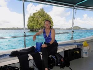 val thal-slocum on diveboat with bentprop in palau