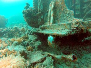 Pieces of a Corsair underwater in palau