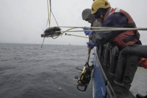 An ROV is deployed near Kiska, Alaska, by Project Recover staff including Dr. Matthew Breece