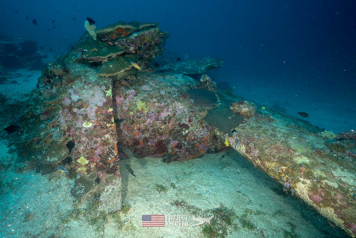 Port engine of a B24 underwater WWII aircraft wreck we documented during Solomons MIA Search - Project Recover and BentProp Project are committed to bringing the MIA home. Photos by Harry Parker Photography.com