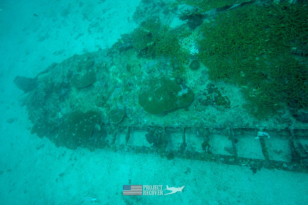 Top view of an underwater WWII B24 aircraft wreck during Solomons MIA Search - Project Recover and BentProp Project are committed to bringing the MIA home. Photo byEwan Stevenson WWW.ARCHAEHISTORIA.ORG