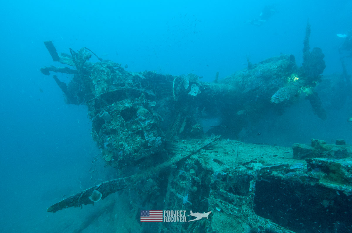 A Mavis Japanese flying boat underwater WWII wreck during Solomons MIA Search - Project Recover and BentProp Project are committed to bringing the MIA home. Photos by Harry Parker Photography.com