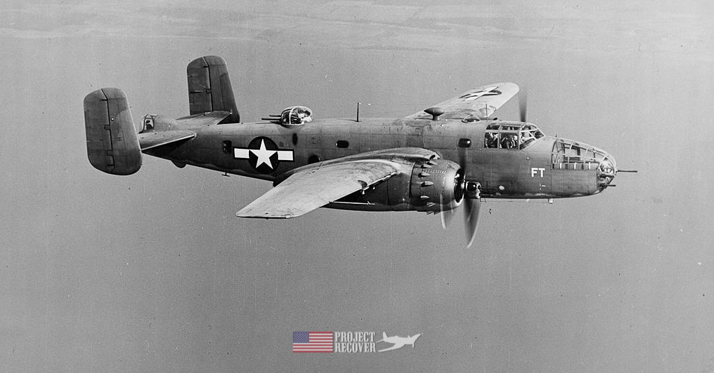 A B-25 Mitchell in flight during WWII - Project Recover is committed to bringing the MIA home.
