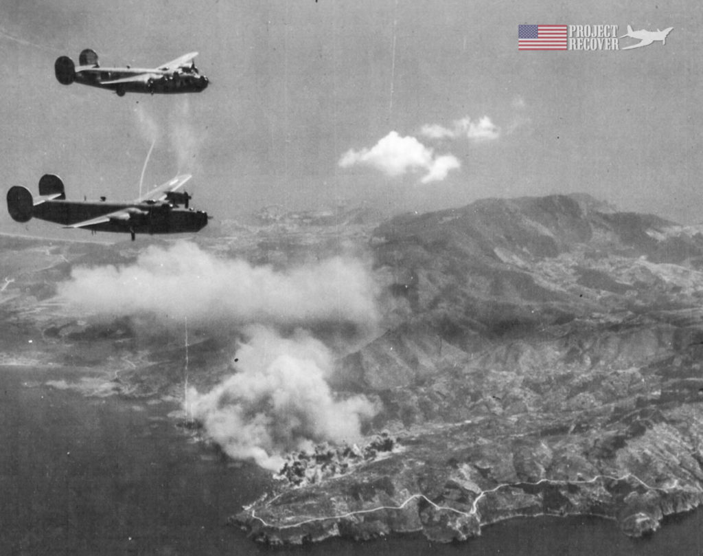 Porto Santo Stefano, Italy burning during WWII as huge explosions can be seen after the bomb run. - Project Recover is committed to bringing the MIA’s home