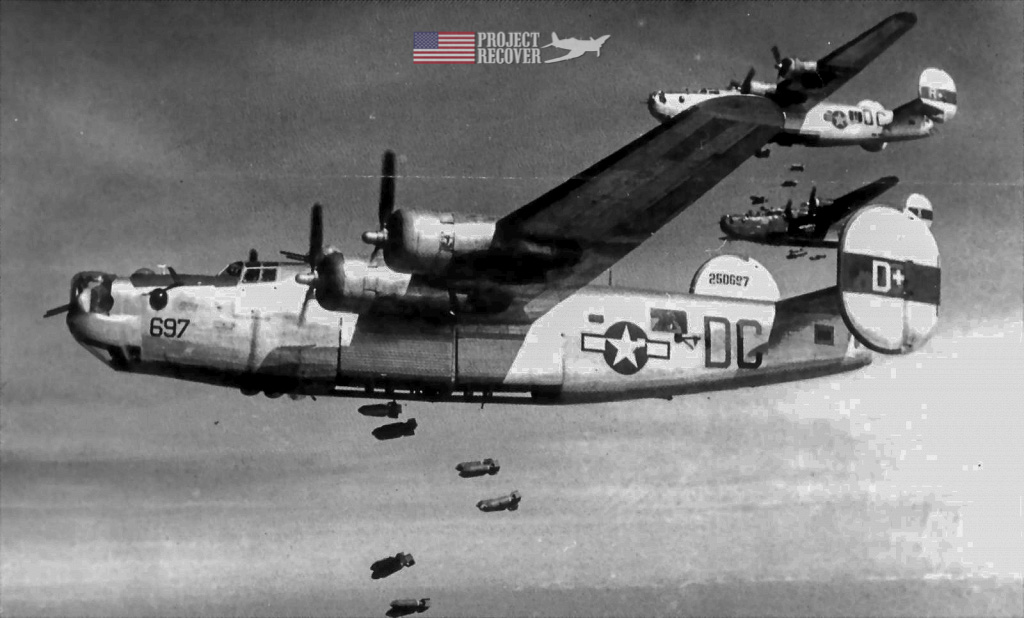 A formation of B-24's dropping bombs during WWII - Project Recover is committed to bringing the MIA home.