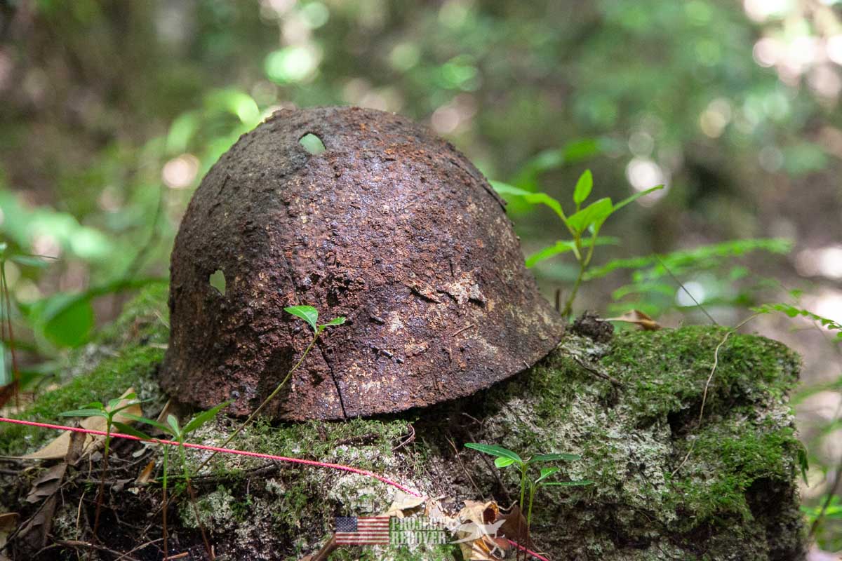 WWII helmet found on Peleliu.