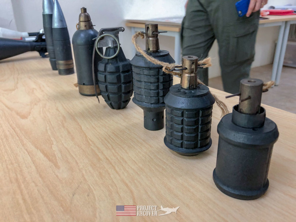 'Dummy'WWII grenades used for training at Cleared Ground Demining in Peleliu. Visitors are forbidden to touch, handle, or remove UXO.