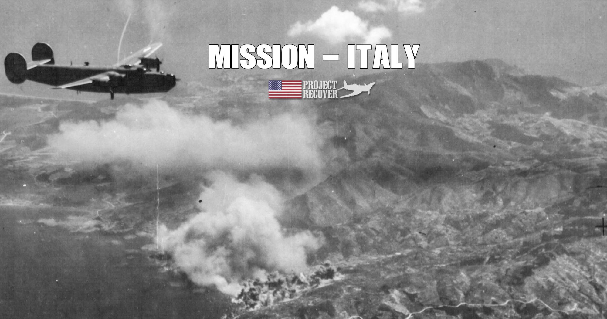 This WWII photo shows B-24 Liberators flying over Porto Santo Stefano, Italy - Project Recover Mission, Italy. Looking for WWII Bombers on the Western Coast of Italy - Project Recover is committed to bringing MIAs home.