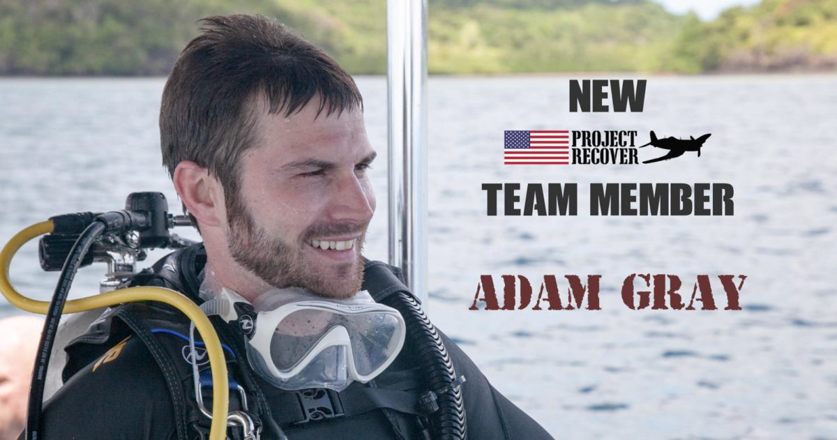 New 2019 Project Recover Team member Adam Gray smiling after surfacing from a dive on the downed WWII aircraft of his great uncle’s ARM2c Albert ‘Bud’ Rybarczyk- Project Recover is committed to bringing the MIA home. Photos by Harry Parker Photography