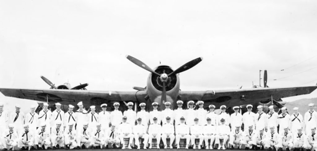 WWII Navy Squadron VT-51 1944 in front of TBM Avenger Plane