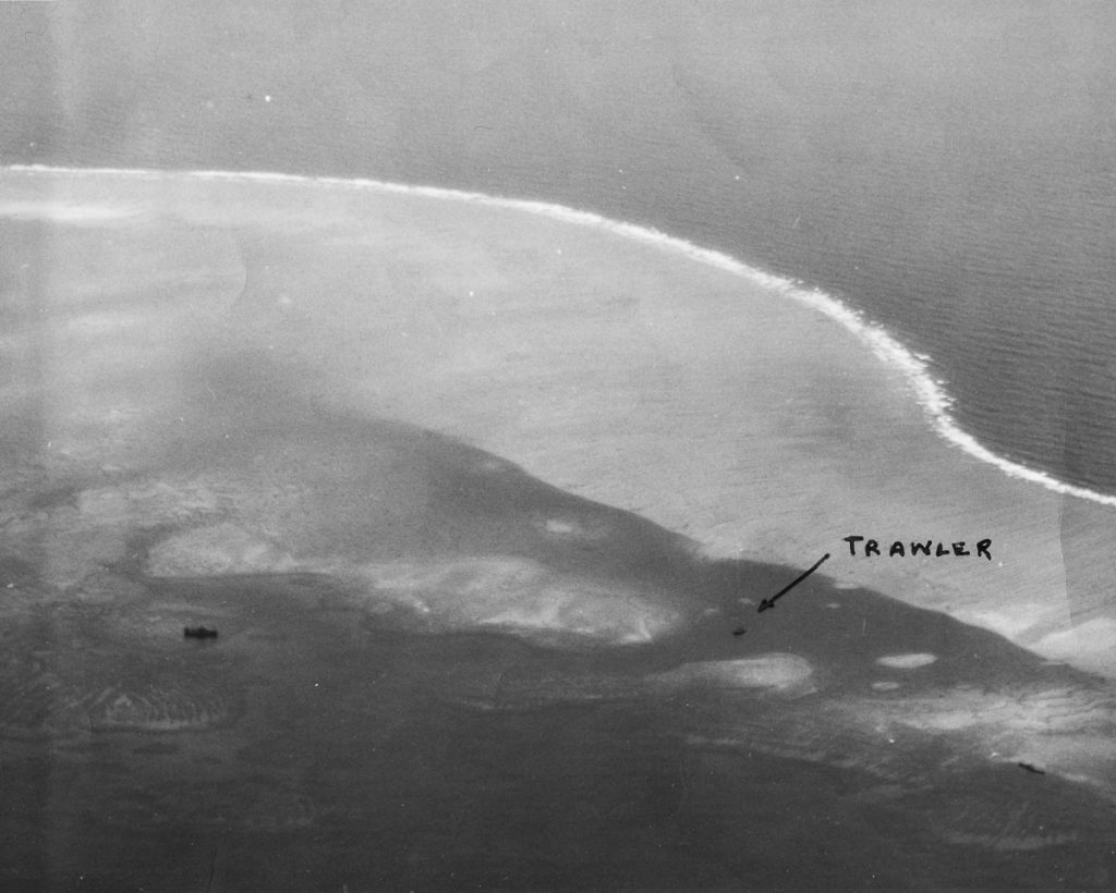 WWII pre-strike photo of Japanese trawler