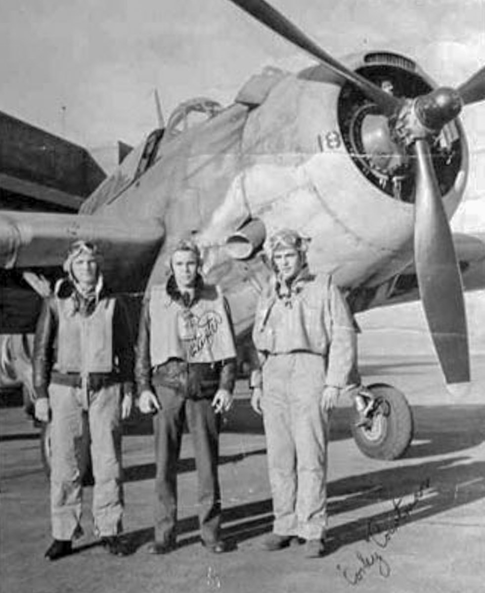 WWII Pilots in front of TBM Avenger