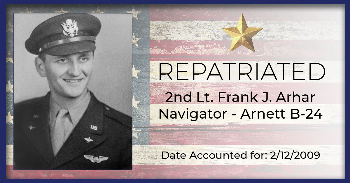 2nd Lt. Frank J. Arhar, Repatriated